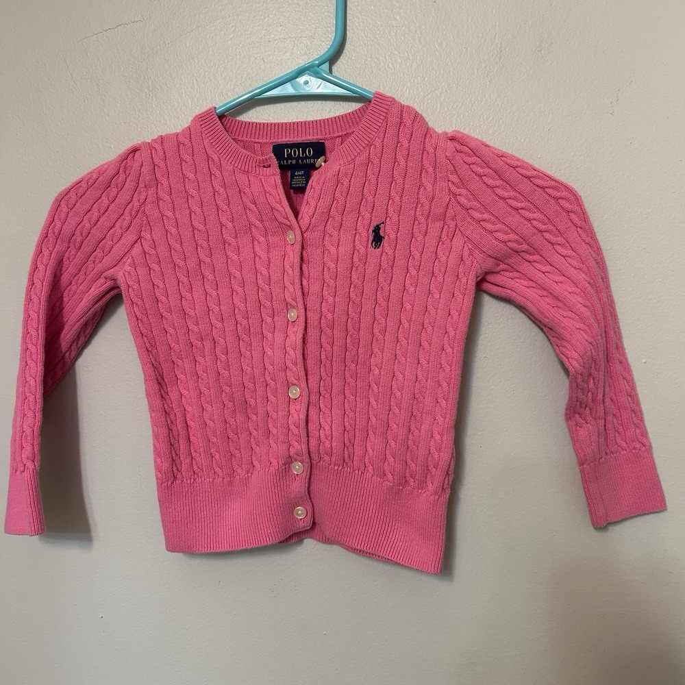 POLO RALPH LAUREN Toddler Girls Pink Cable Knit Cardigan Sweater 4T Fits Like 3T
